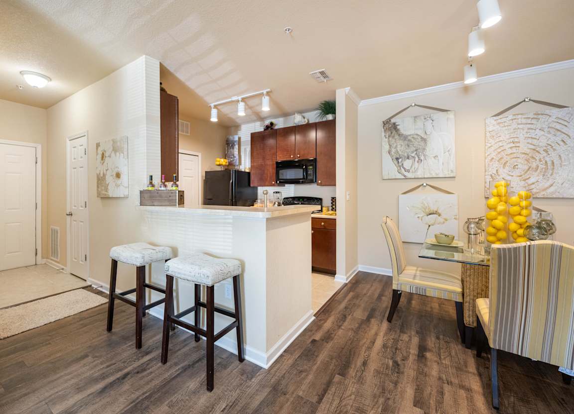 Open-plan kitchen and dining area