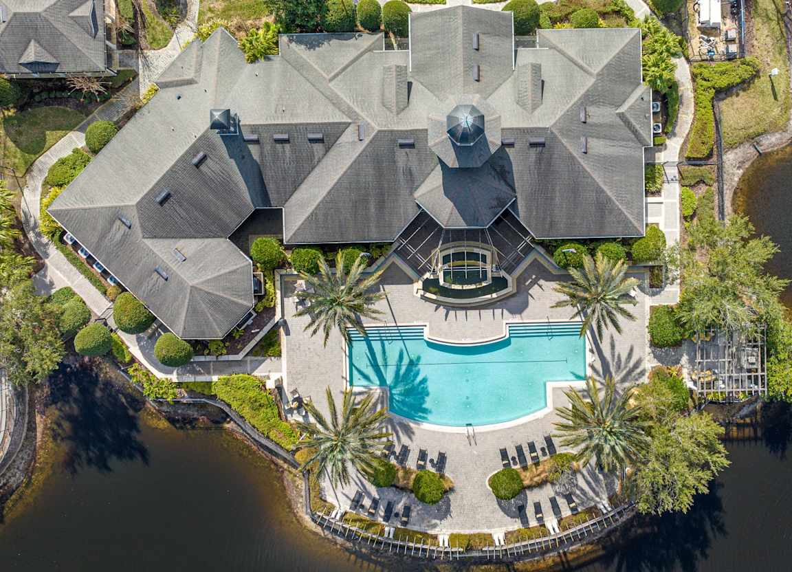 Aerial view of pool area